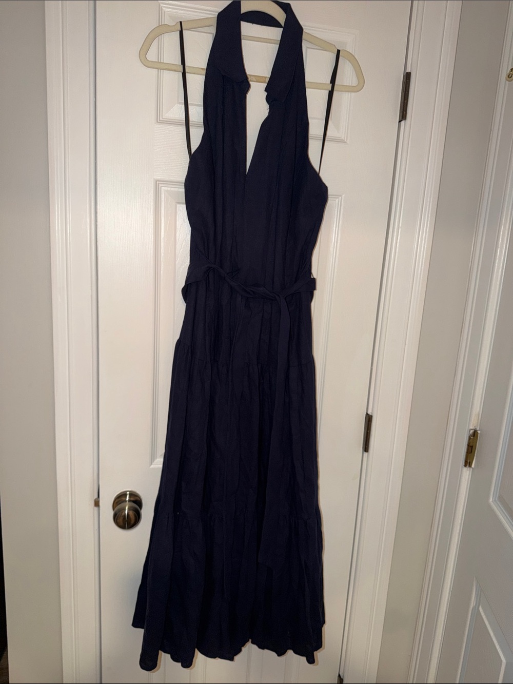 Donna Karan Navy Halter Maxi Dress with Waist Tie